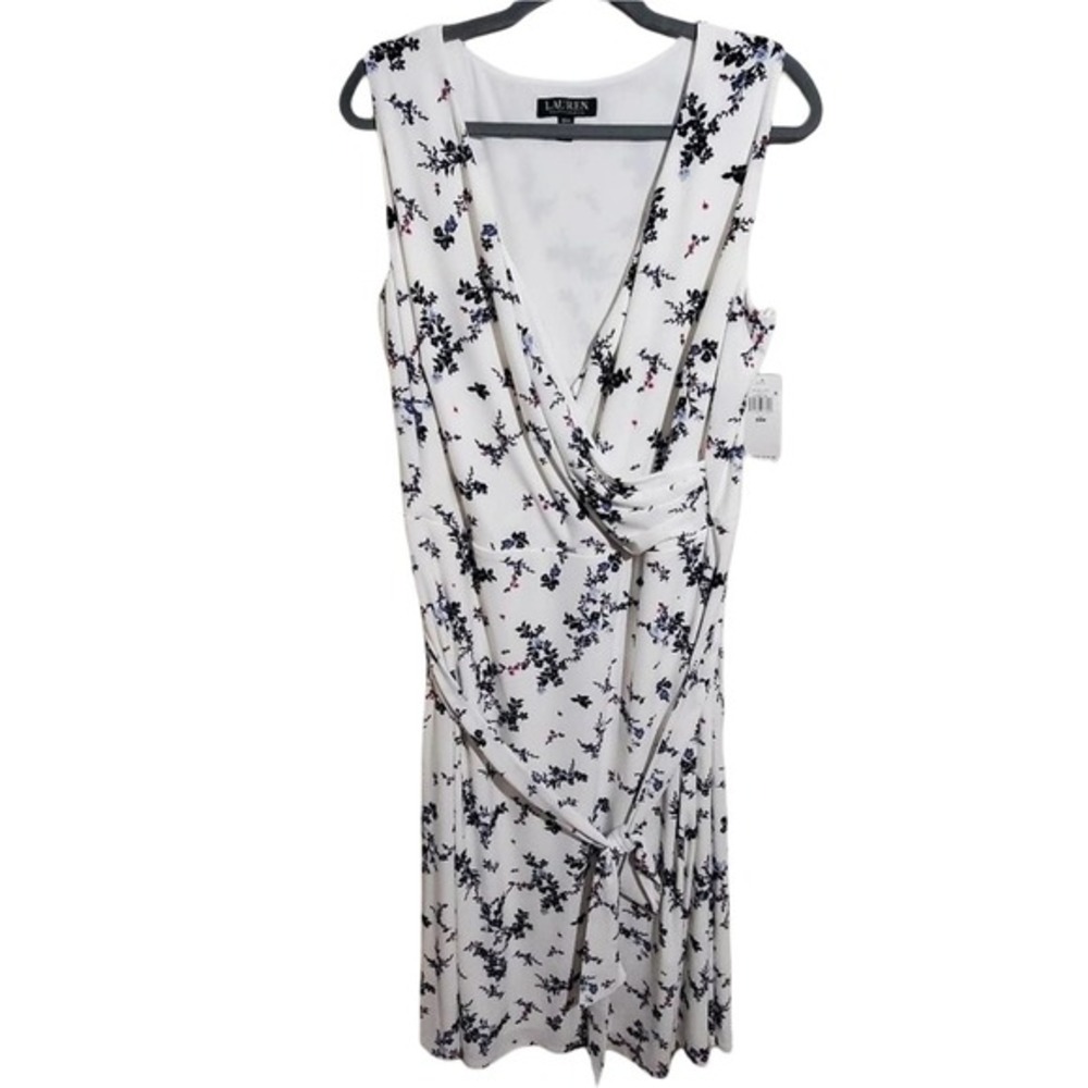 Ralph Lauren White Floral supplice faux wrap belted midi dress plus size 20W‎